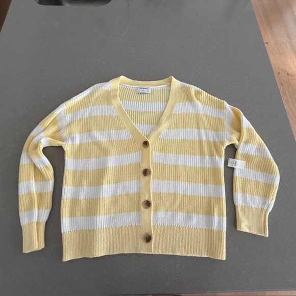 NWT Striped Lightweight Shaker-Stitch Cardigan Knit Button Sweater Sz Large NEW - Picture 1 of 7